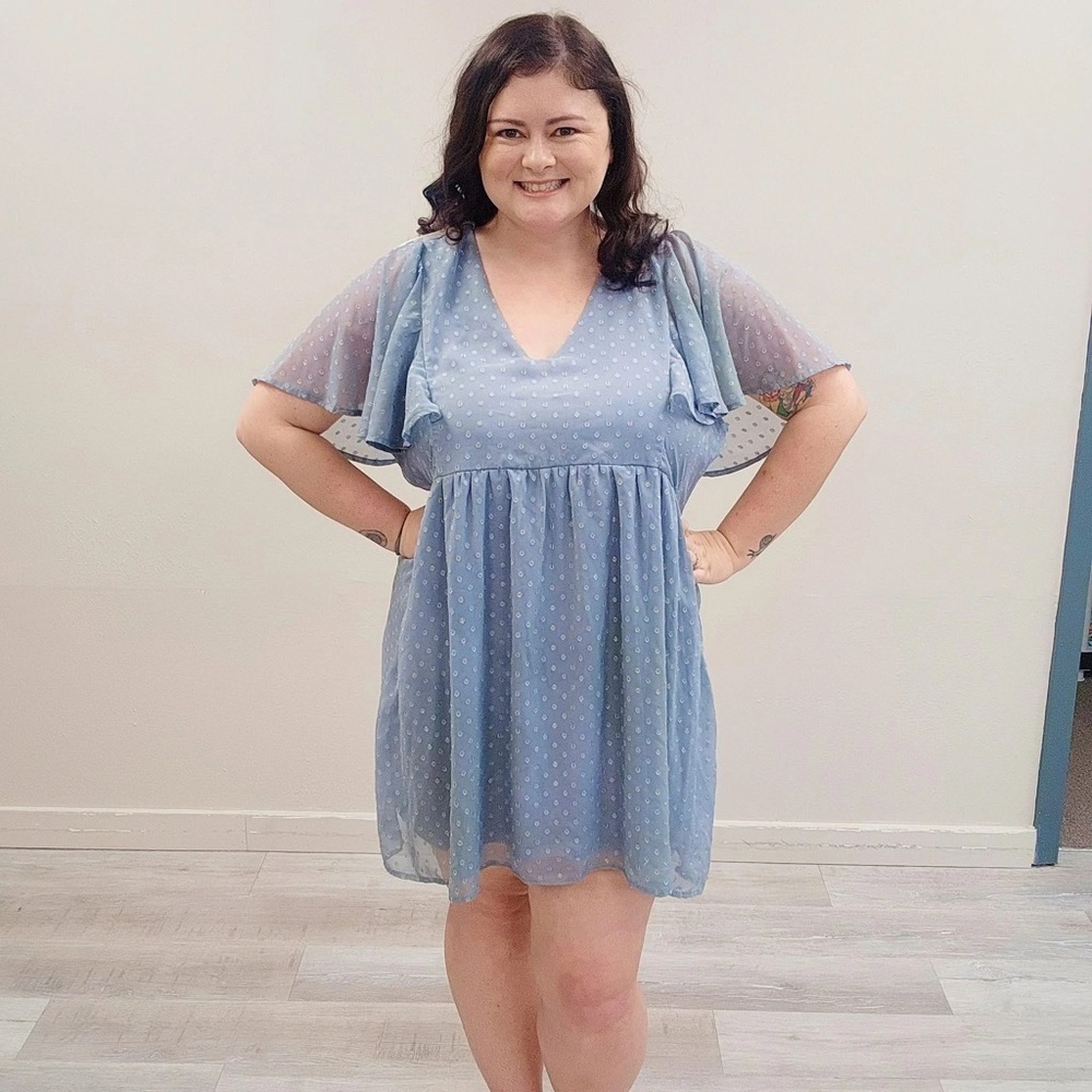 Arula Light Blue Polka Dot Mini Dress - Size 14/16